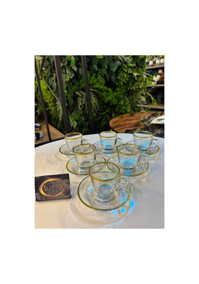 Özel Tasarım Gold Yaldızlı 6 Kişilik 12 Parça Kahve, Çay Fincanı Espresso Takımı, Cam Fincan, Modern