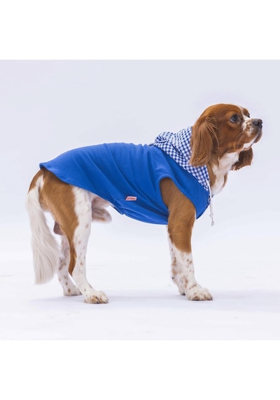 Pawstar Mavi Gingham Kapşonlu Kedi Köpek Tişörtü Kedi Köpek Kıyafeti