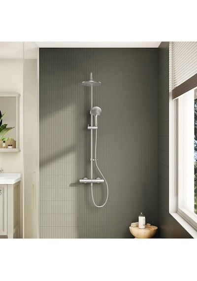VitrA Aquaheat Bliss 240 A47205 2f Termostatik Duş Sistemi, Krom Krom