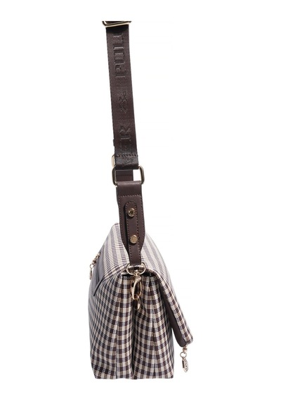 Silver Polo Sp1278 Kadın Çapraz Çanta Ekose Line Kare Kahve Sarı-kahve