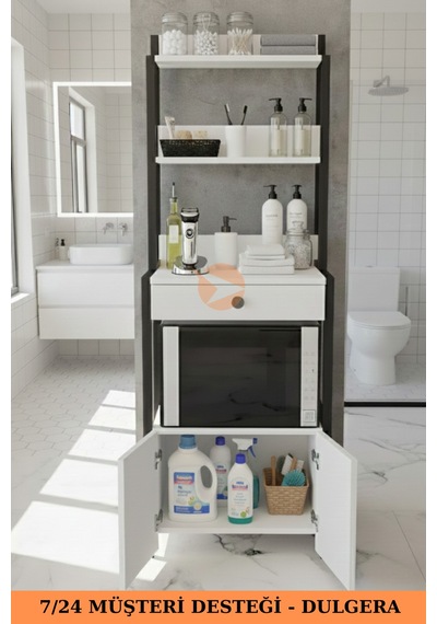 Dora Çok Amaçlı Banyo Dolabı Düzenleyici Çamaşır Odası Rafı Havluluk Rafı Beyaz