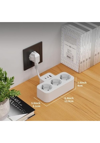 Akım Korumalı Grup Priz Duvar Tipi 3x Priz, 2x Type-c, 1x Usb Port Çıkışlı Çoklu Priz Beyaz 0