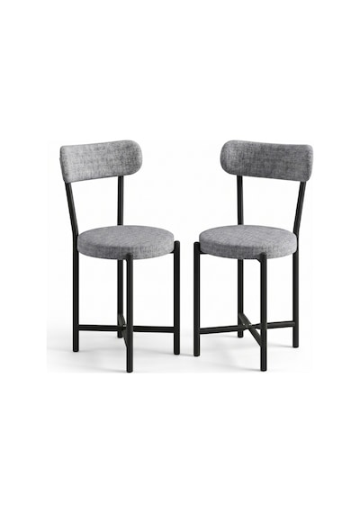 Sandalye 2 Adet Keten Kumaş Metal Ayak Modern Mutfak Sandalyesi Cafe Balkon Ofis Teddy 9812 Gri Altın
