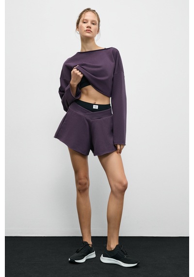 Urban Beat Cybele Kadın Kayık Yakalı Oversize Uzun Kollu Mor Sweatshirt Mor