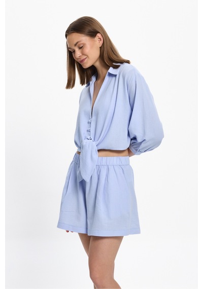 Toosalty Kadın %100 Cotton Kısa Cepli Plaj Şortu 25pl10st Mavi