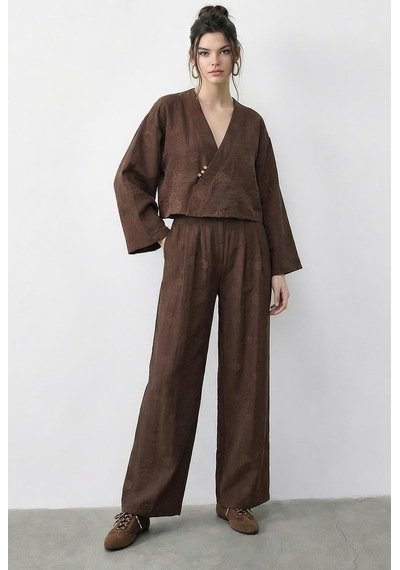 Shade Kadın Kendinden Çiçek Desenli Kruvaze Kimono Salaş Pantolonlu Alt-üst Takım 60613 60283998 - Acı Kahve Çok Renkli Shade Kadın Kendinden Çiçek Desenli Kruvaze Kimono Salaş Pantolonlu Alt-üst Takım 60613 60283998 - Acı Kahve Çok Renkli