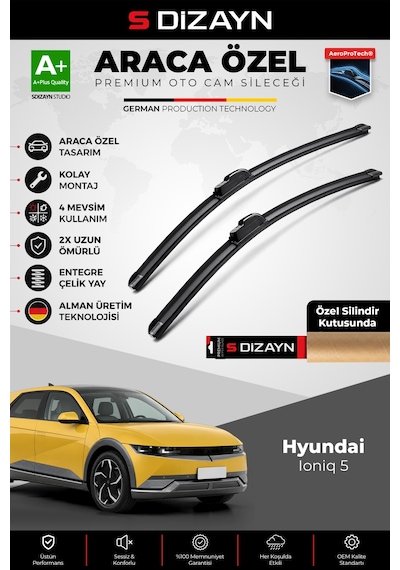 S-dizayn Hyundai Ioniq 5 Ön Cam Silecek Seti 2021 Üzeri Premium Araca Özel 65-45 Cm A+ Kalite