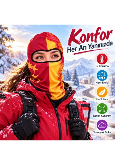 Genel Taraftar Maskesi Kışlık Unisex Termal Balaklava Boyunluk Nefes Alabilen Rüzgara Kırmızı / Standart