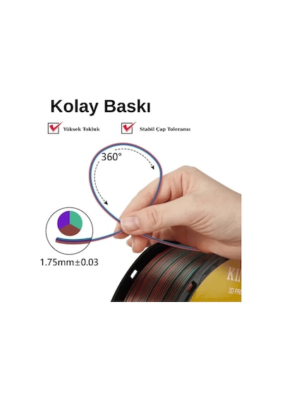 Kingroon 3 Renk Yeşil - Mor - Bakır Pla Silk Filament 1.75 Mm 1000gr