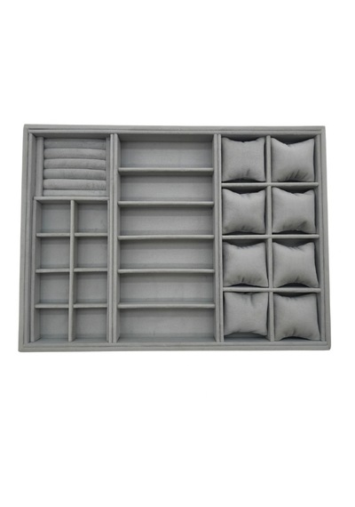 Homebiente Xlarge 50x36,5 Cm Gri Kadife Saat, Gözlük, Yüzük Ve Küpe Takı Organizer Tablası