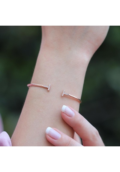 Tiff Modeli Zirkon Taşlı Rose Gold Kaplama Kelepçe Gümüş