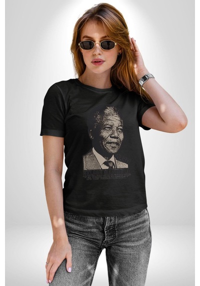 Nelson Mandela Unisex Unisex Siyah Organik Baskılı T-shirt Penye Yüksek Kalite Siyah