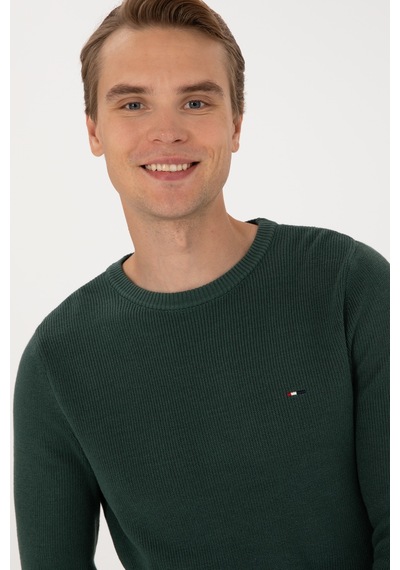U.S. Polo Assn. Erkek Slim Fit Bisiklet Yaka Koyu Yeşil Basic Kazak 50313667-VR079