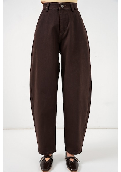 Bigdart 6689 Kadın Yüksek Bel Baggy Kot Pantolon - Kahverengi