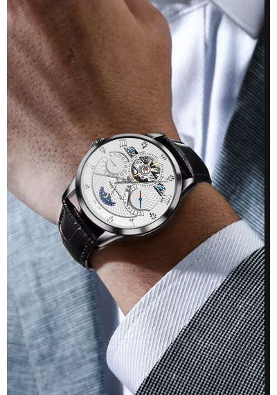 Kronen&söhne Ks4010 Luxury Tourbillon Mekanik Otomatik Erkek Kol Saati Gümüş - Siyah