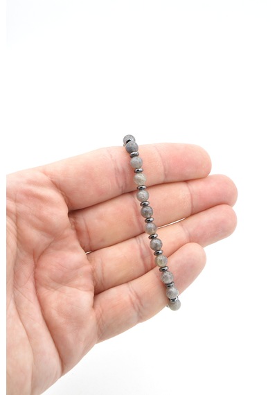Murty99 Makrome Model Hakiki Labradorit Taşı Bileklik 5.5 Mm Gri