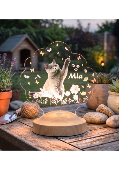 Kedi Fotoğraflı Led Lamba, Kişiye Özel Fotoğraf Ve İsimli Evcil Hayvan Temalı Lamba Hediye Tek Foto Kedi