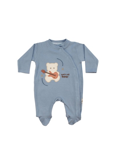 Bebegen Erkek Bebek Mavi Gitarlı Ayıcık Desenli Çıtçıtlı Patikli Tulum Çok Renkli