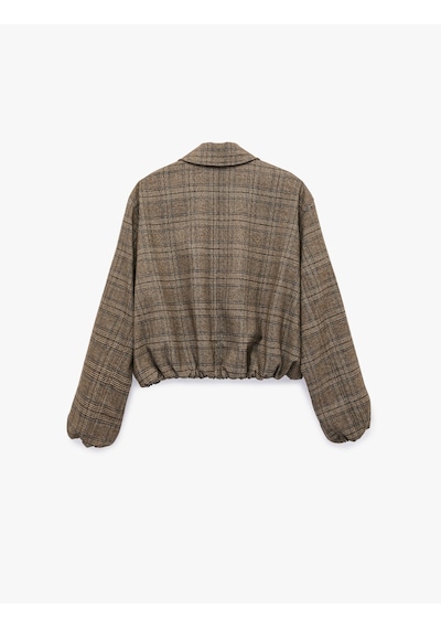 Koton Cepli Fermuarlı Ekose Oversize Bomber Ceket Kahverengi Ekose 7wak50019pw