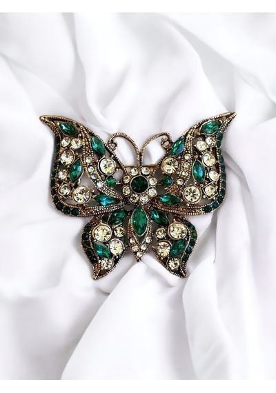 Black Diamond Swarovski Taşlı Kelebek Broş Metalik