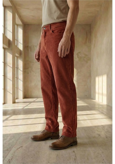 Little Cup Jeans Co Erkek Baggy Fit Rahat Kalıp Kiremit Kadife Pantolon
