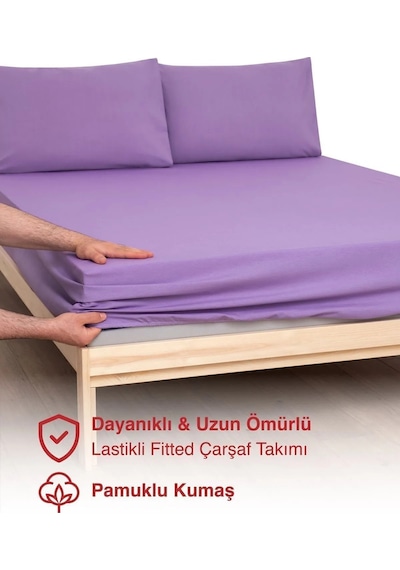 %100 Pamuklu Penye Kumaş Tek/çift Kişilik Lastikli Çarşaf Mor