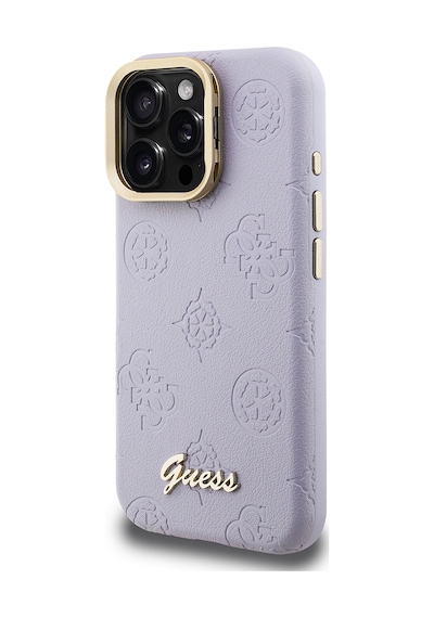Apple iPhone 15 Pro Max Uyumlu Kılıf Guess Lisanslı M-safe Şarj Özellikli Kamera Standlı Peony Kapak Mor