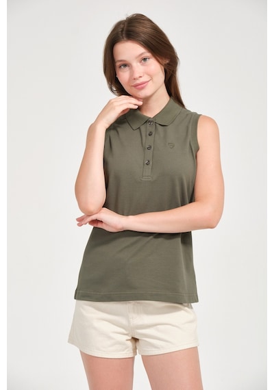 Kadın Regular Fit Kolsuz Polo Haki