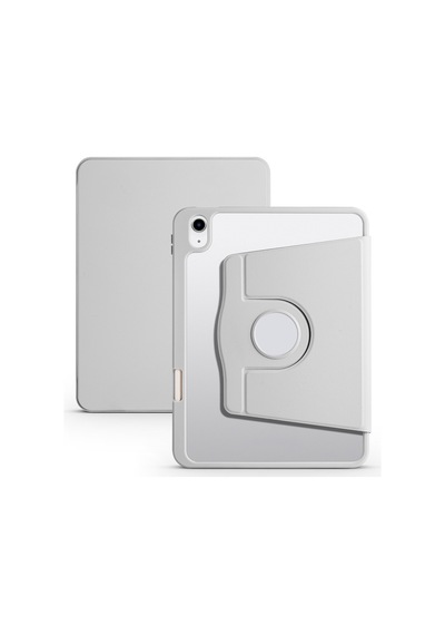 İpad 10.9 2022 10.nesil A2696-a2757-a2777-a3162 Uyumlu Kalem Bölmeli Dönebilen Standlı Termik Tablet Kılıfı - Gri - T26182
