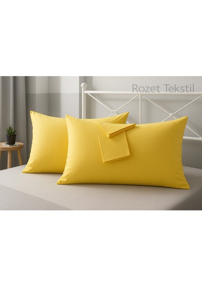 Sarı Pamuk Kumaş Kapaklı Yastık Kılıfı 2 Adet 50 X 70 Cm