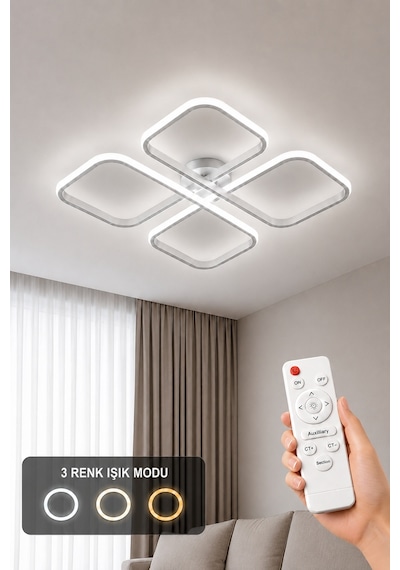 Nuvo Led Plafonyer Avize 3 Renk Kumandalı Gri
