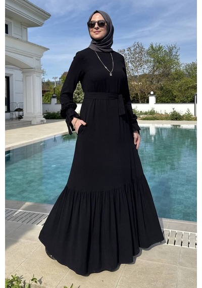 Rabia Şamlı Irmak Elbise Siyah Normal