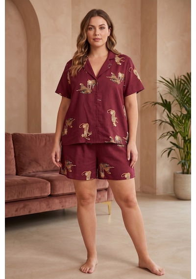 Laperissa Curve Bordo Desenli Gömlek Yaka Dokuma Pijama Takımı