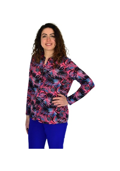 Kadın Yaprak Baskılı Düğmeli Viscon Bluz Bgl-st04273 Pembe Kadın Yaprak Baskılı Düğmeli Viscon Bluz Bgl-st04273 Pembe