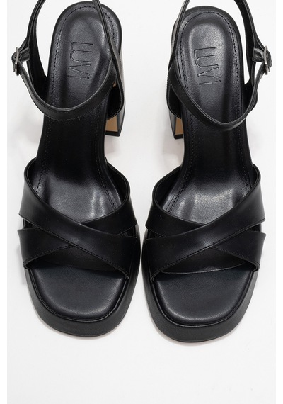 Luvishoes Luvi Shoes Lello Siyah Cilt Kadın Platform Topuklu Ayakkabı Siyah