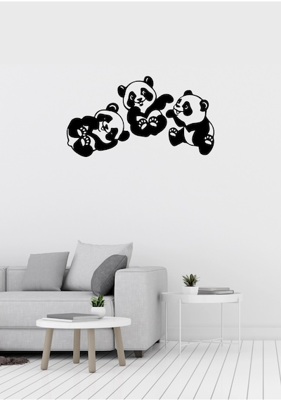 Baby Pandalar Üçlü Figürlü Dekoratif Metal Duvar Süsü