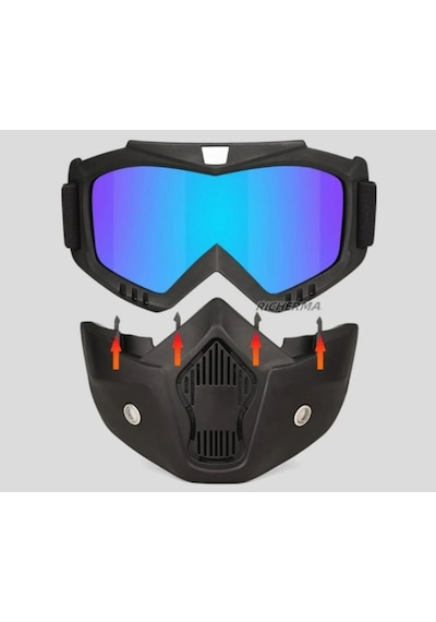 Ebakbak Cross Motosiklet Bisiklet Gözlüğü Açık Kask Maskesi Süngerli Bant Lastikli Jet Maske Ayna Cam Siyah