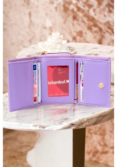Mygeppetobag Kadın Fermuarlı Ve Çıtçıtlı Bozuk Para Bölmeli Şık Cüzdan Lila Çok Renkli