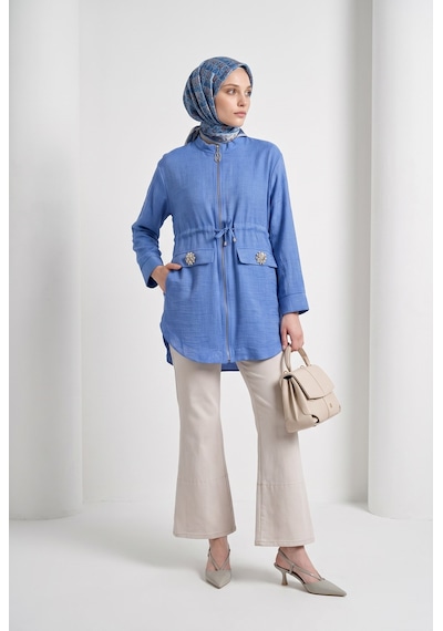 Armine Trend Beli Büzgülü Süs Cep Detaylı Tunik İndigo 26yt424