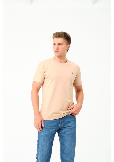 Erkek Basic Göğüs Nakış Detaylı Standart Fit Normal Kesim %100 Pamuk T-shirt Gri Melanj