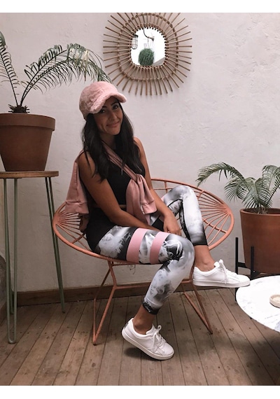 Lismina Baseni Siyah Duman Desen Toparlayıcı Spor Tayt Beyaz - Gri - Siyah