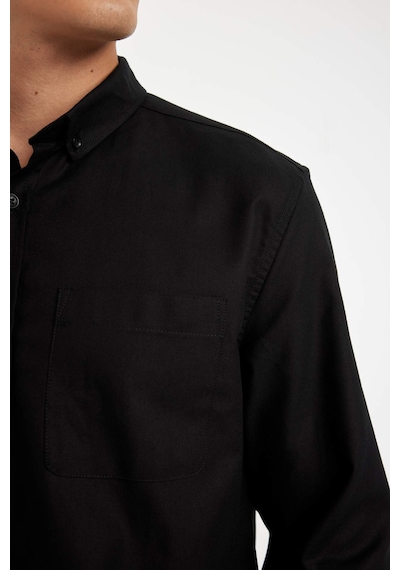 DeFacto Regular Fit Polo Yaka Oxford Basic Düz Uzun Kollu Gömlek A8028AX23AUBK81