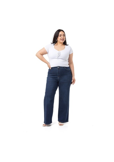 Disentis Büyük Beden Yüksek Bel Geniş Paça Lacivert Denim Pantolon-lacivert Lacivert