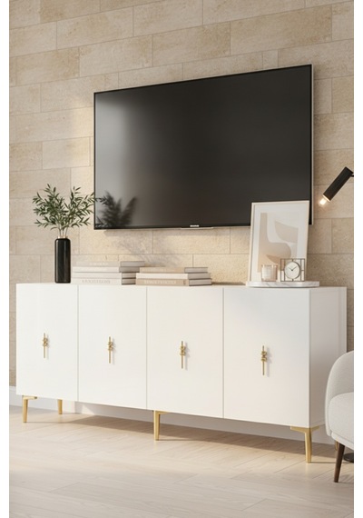 Ka1812bg Salkım Konsol Ve Tv Sehpası Beyaz-gold 180cm Beyaz - Altın