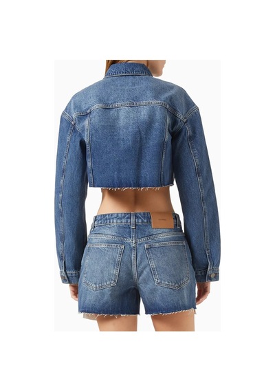 12storeez Cropped Denim Kadın Ceket, Ham Paça Ve 13.5oz Kumaşla Yazlık Şıklık Mavi