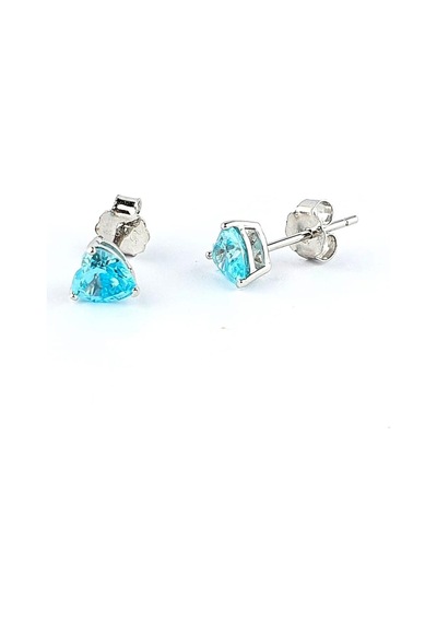 Sky Diamond Blue Aquamarin Taşlı Minimal Kalp Küpe Gümüş