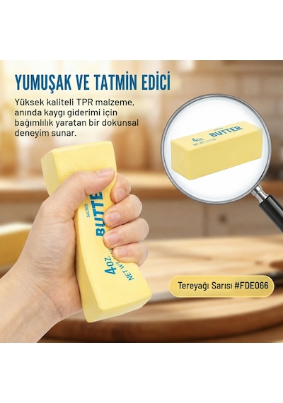Butter Squishy Stres Oyuncağı Yavaş Yükselen Sıkma Duyusal Anti Stres Oyuncak Tereyağı 14,5 Cm Sarı