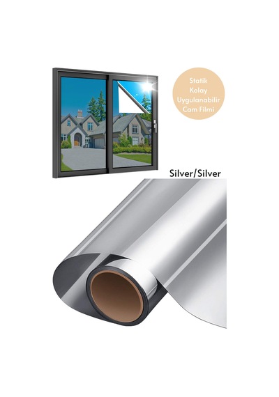 90x100 Cm Aynalı Cam Filmi Silver Silver Statik Uv Güneş Koruyucu Cam Kaplama