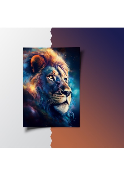 Çerçevesiz Poster Renkli Aslan, Dijital Baskı Aslan Poster, Ofis, Salon Dekorasyon