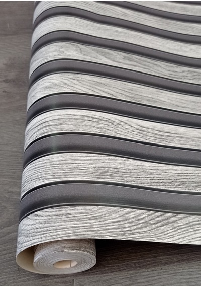 Üç Boyutlu Çıta Desenli Silinebilir Duvar Kağıdı 53 Cm Genişliğinde 10 Metre Uzunluğunda Gri Siyah